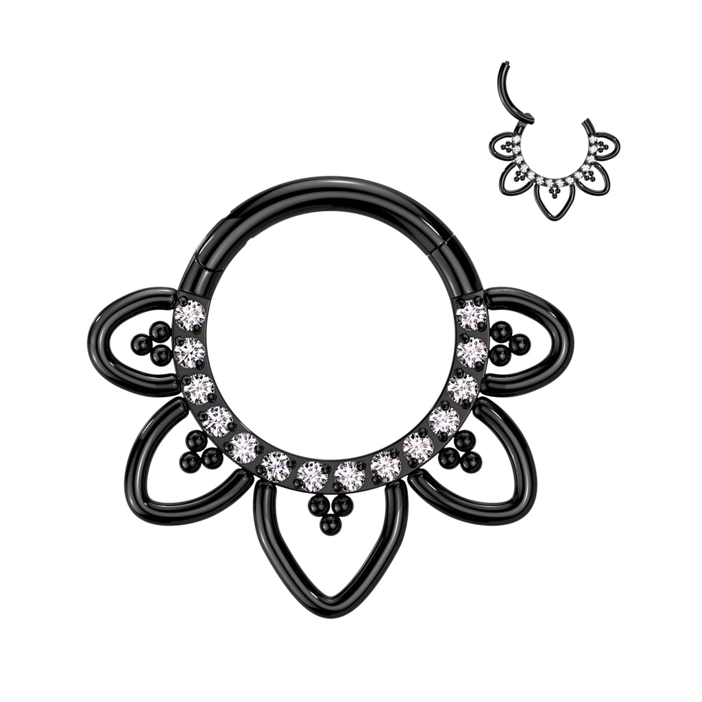 16G Titanium Hinged Segment Hoop Ring W/ Front Facing Flower